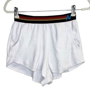 Aviator Nation Logo Stripe Lounger Shorts White Small